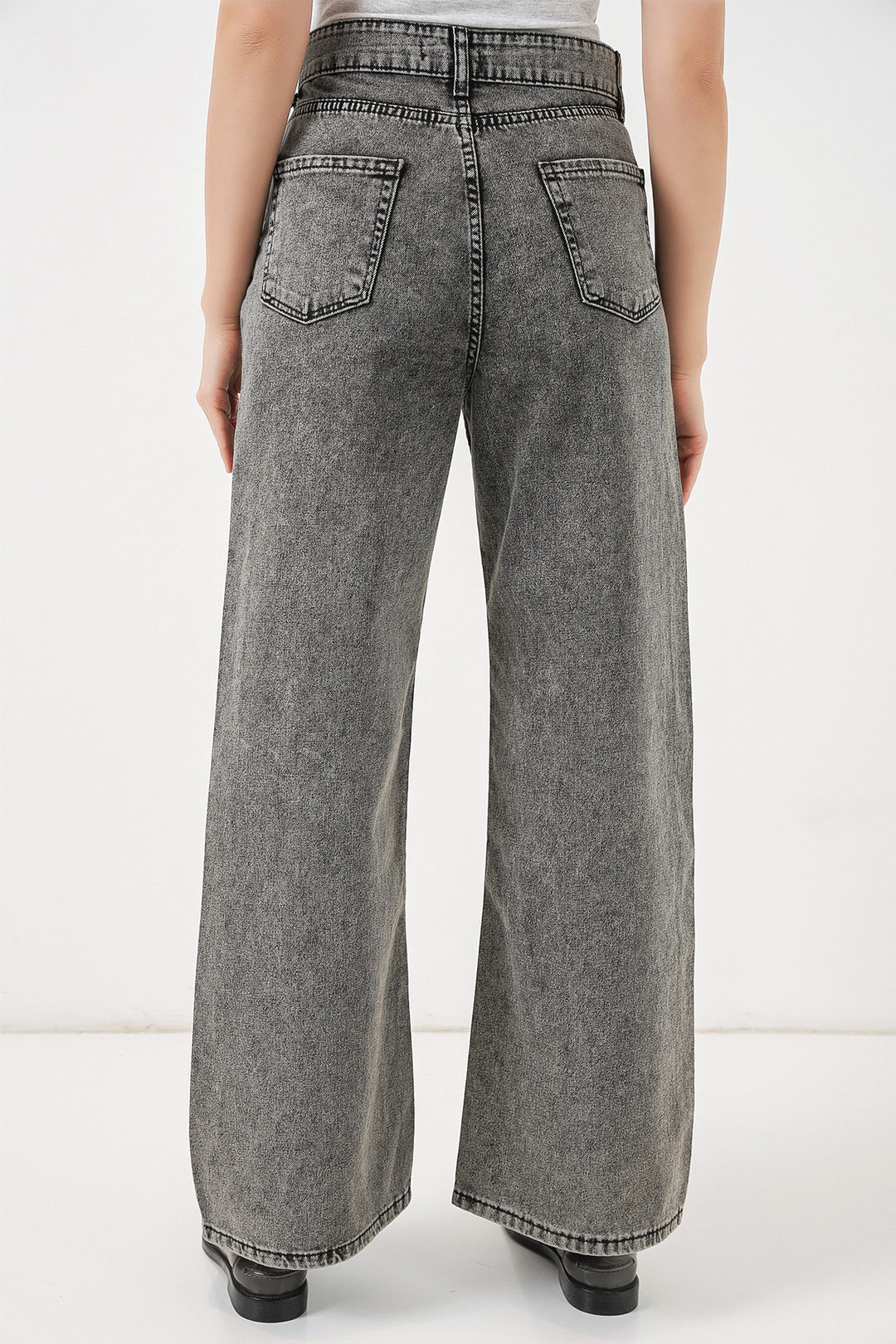 Bigdart Pantalon Palazzo en Jean Femme Taille Haute à Jambes Amples 6656 - Gris