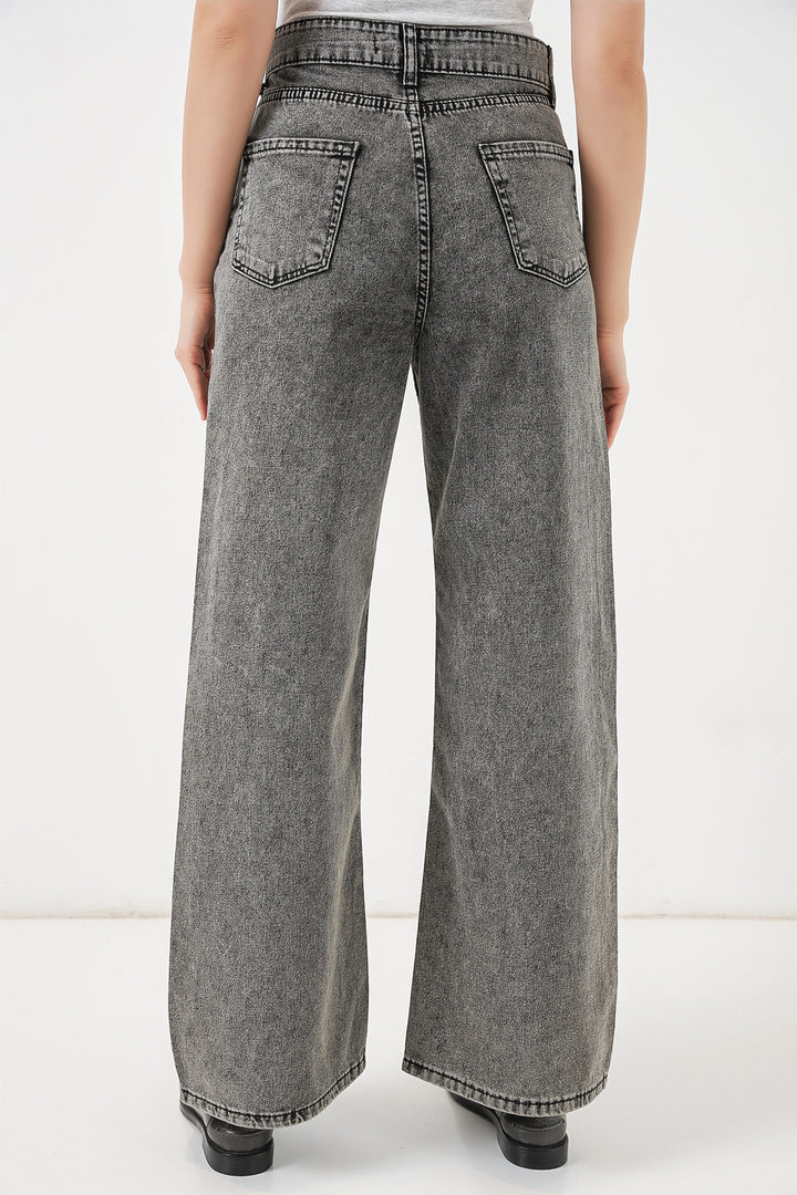 Bigdart Pantalon Palazzo en Jean Femme Taille Haute à Jambes Amples 6656 - Gris