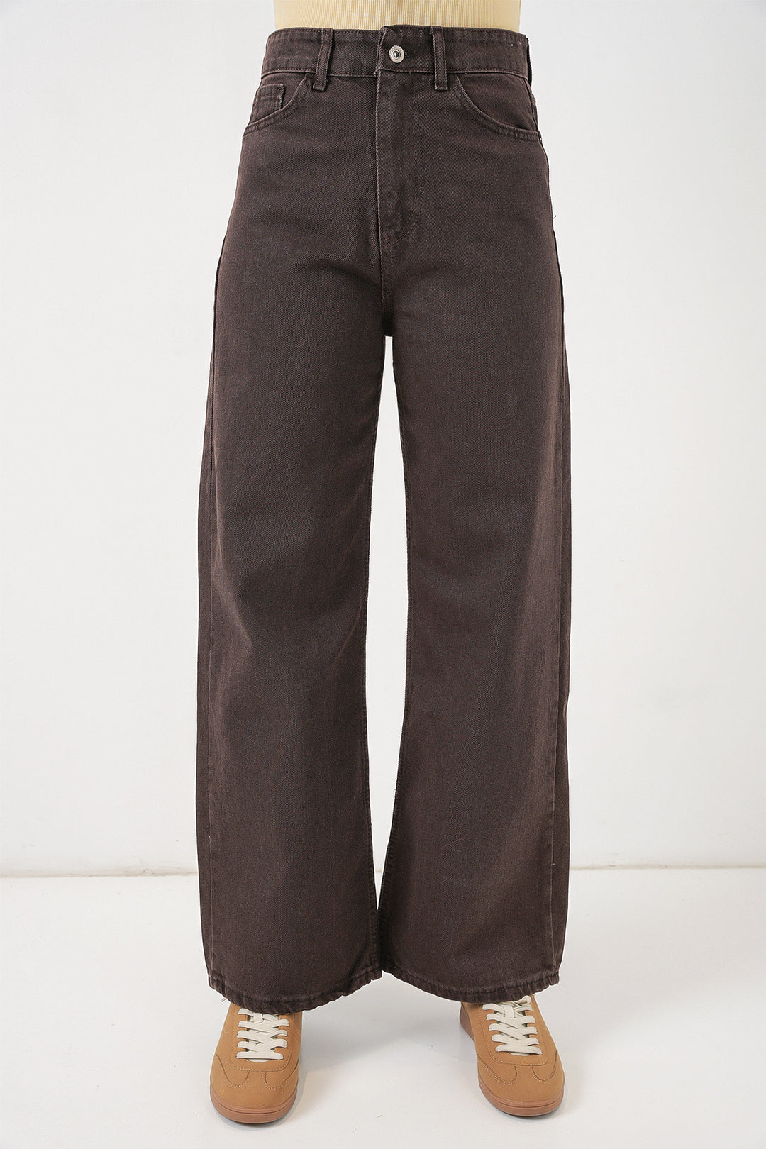 Bigdart Pantalon Palazzo en Jean Femme Taille Haute à Jambes Amples 6656 - Marron