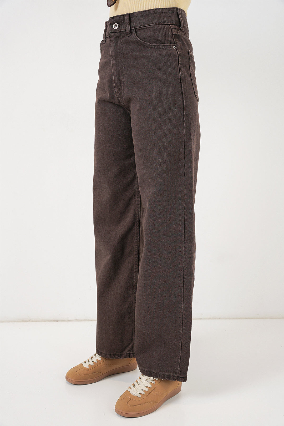 Bigdart Pantalon palazzo taille haute large en denim pour femme 6656 - Marron