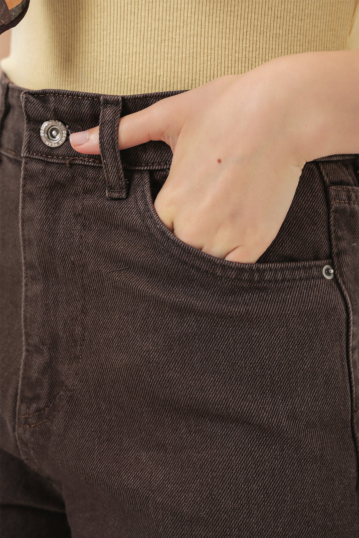 Bigdart Pantalon Palazzo en Jean Femme Taille Haute à Jambes Amples 6656 - Marron