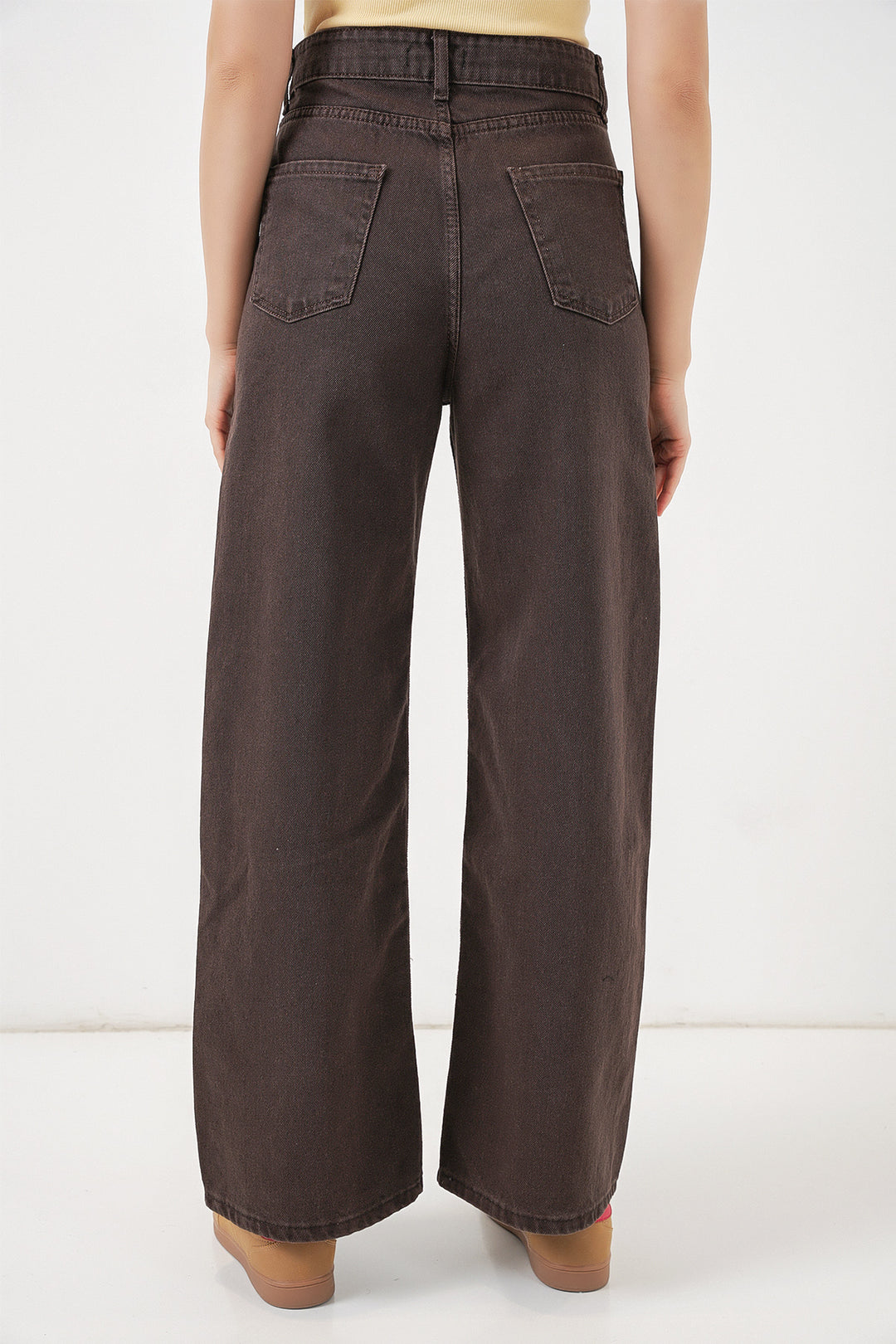 Bigdart Pantalon palazzo taille haute large en denim pour femme 6656 - Marron