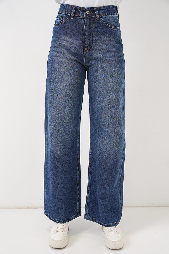 Bigdart Pantalon palazzo en denim taille haute pour femme 6656 - Bleu marine