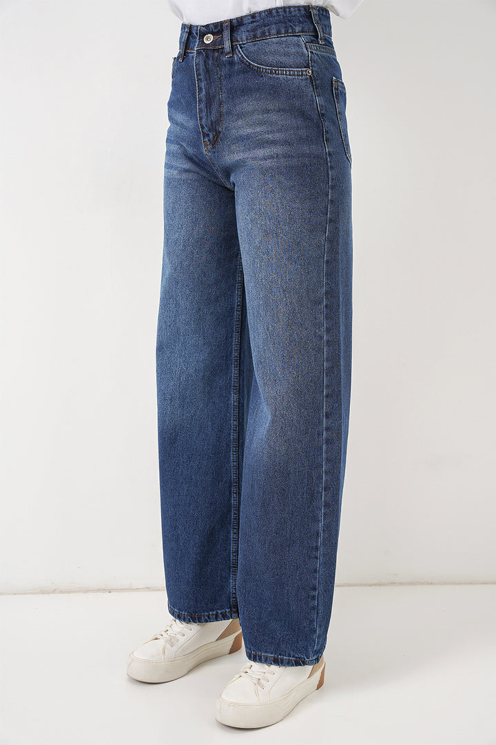 Bigdart Pantalon palazzo en denim taille haute pour femme 6656 - Bleu marine