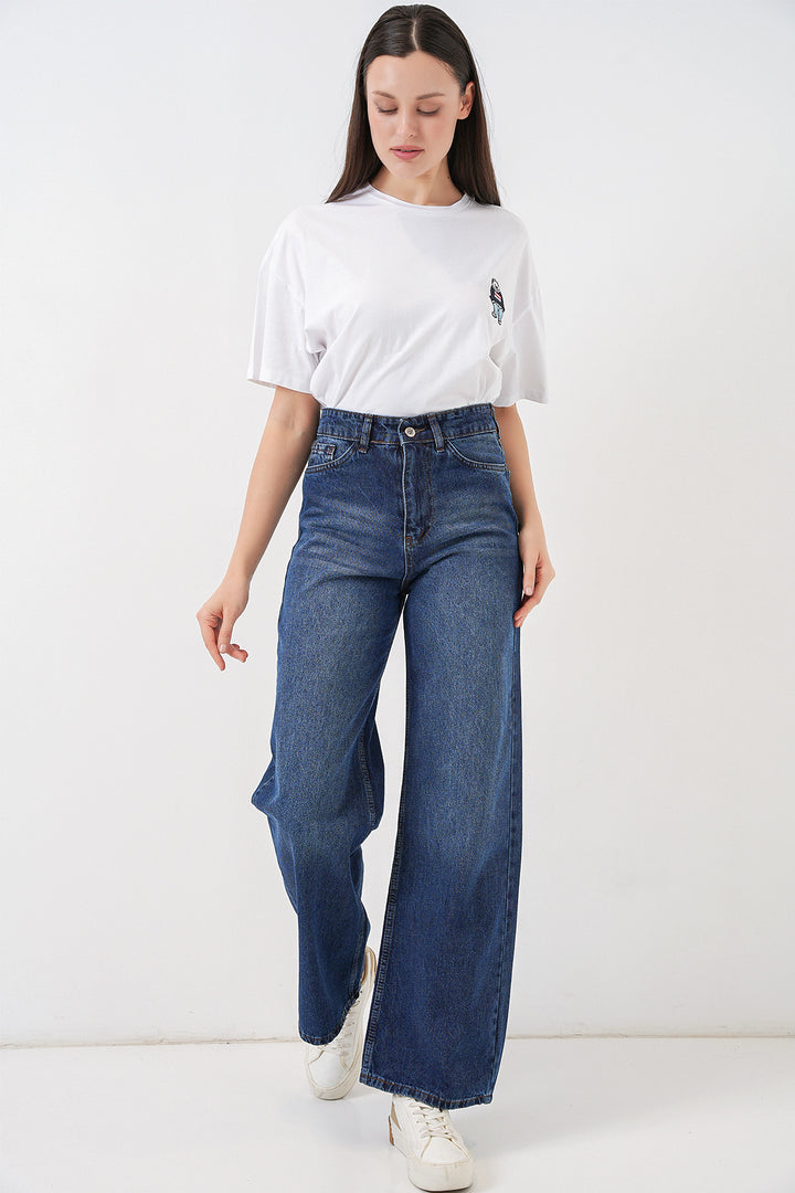 Bigdart Pantalon palazzo en denim taille haute à jambes larges pour femme 6656 - Bleu marine
