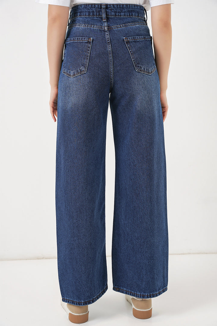 Bigdart Pantalon palazzo en denim taille haute pour femme 6656 - Bleu marine