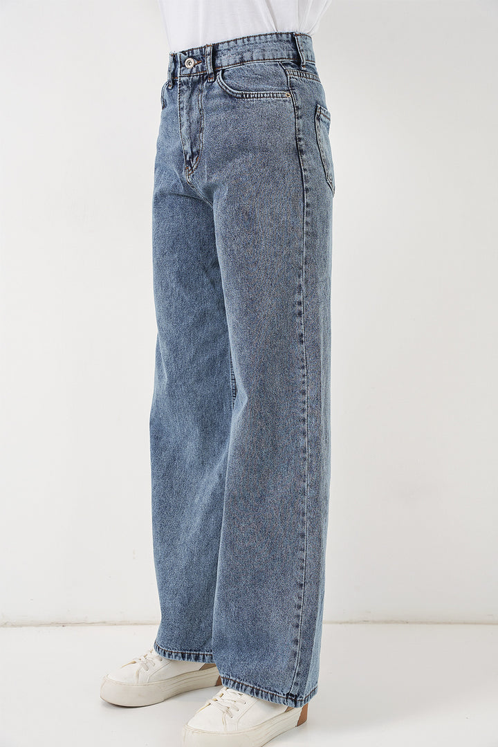 Bigdart Pantalon palazzo en denim taille haute pour femme 6656 - Bleu