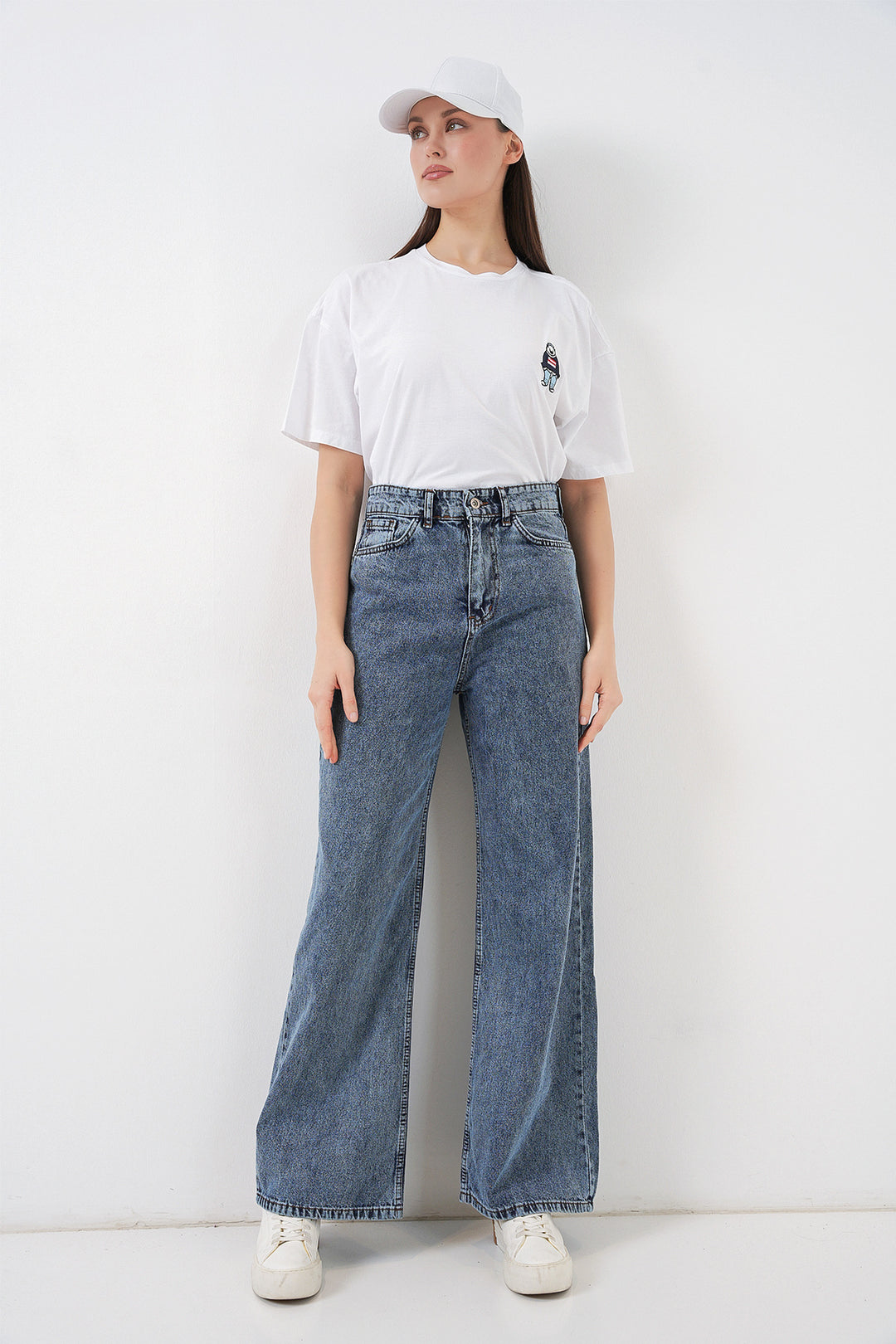 Bigdart Pantalon palazzo en denim taille haute pour femme 6656 - Bleu