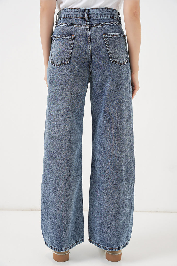 Bigdart Pantalon palazzo en denim taille haute pour femme 6656 - Bleu