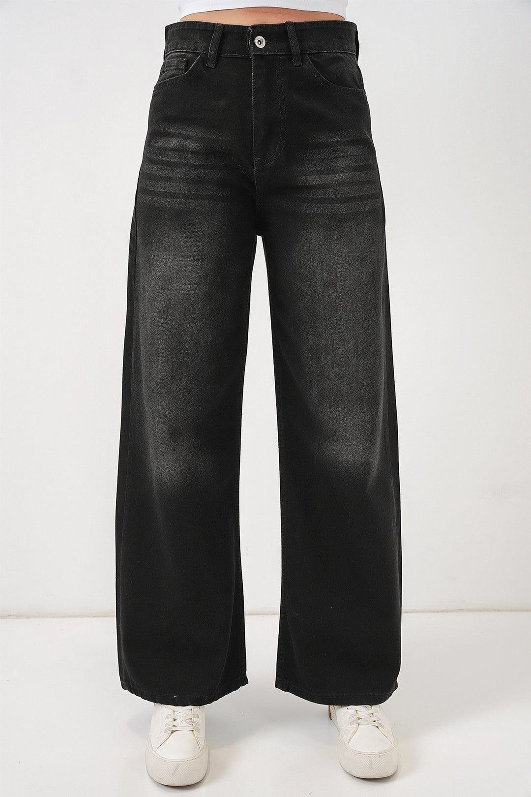 Bigdart Pantalon en jean palazzo taille haute femme 6656 - Noir
