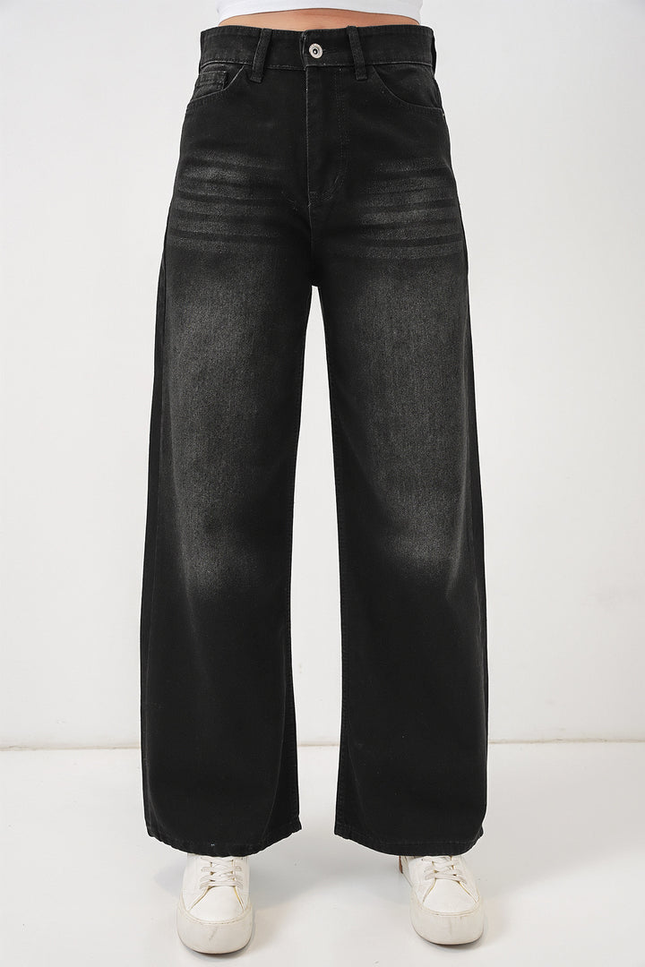 Bigdart Pantalon en jean palazzo taille haute femme 6656 - Noir