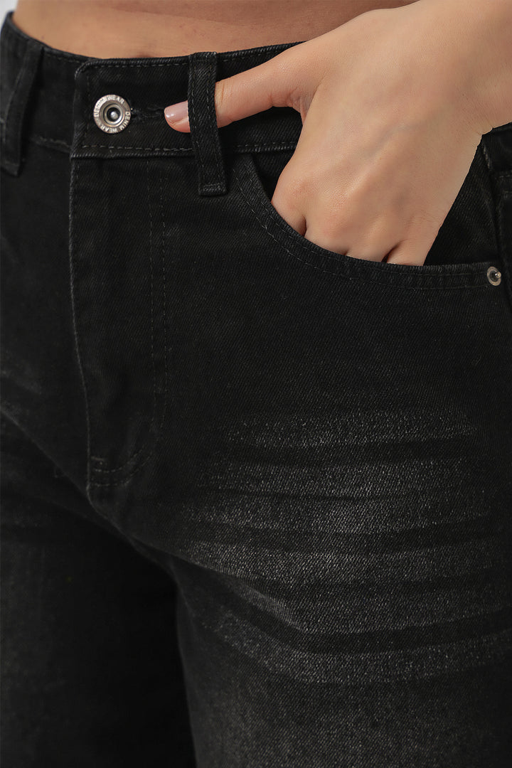 Bigdart Pantalon en jean palazzo taille haute femme 6656 - Noir