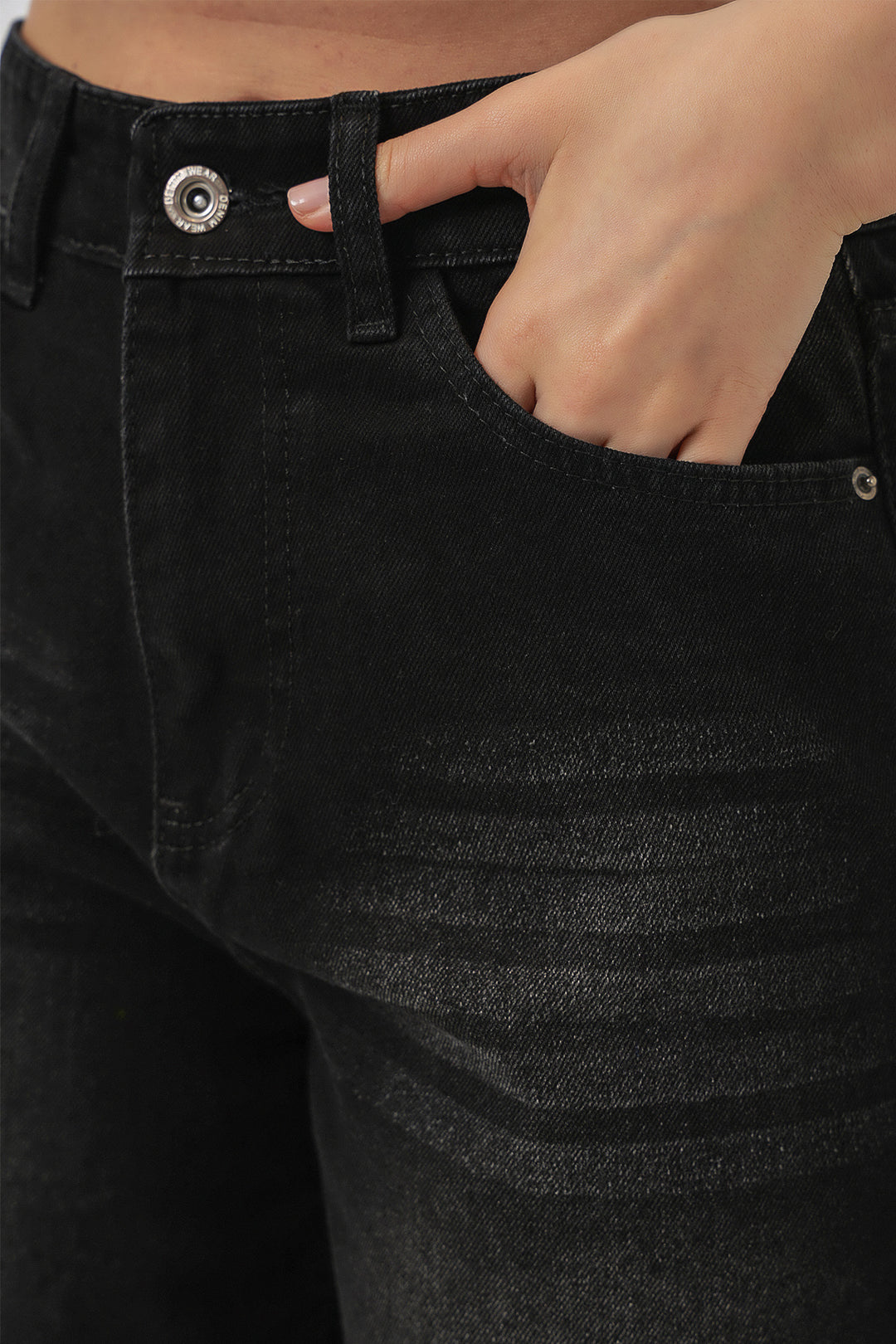 Bigdart Pantalon en jean palazzo taille haute femme 6656 - Noir