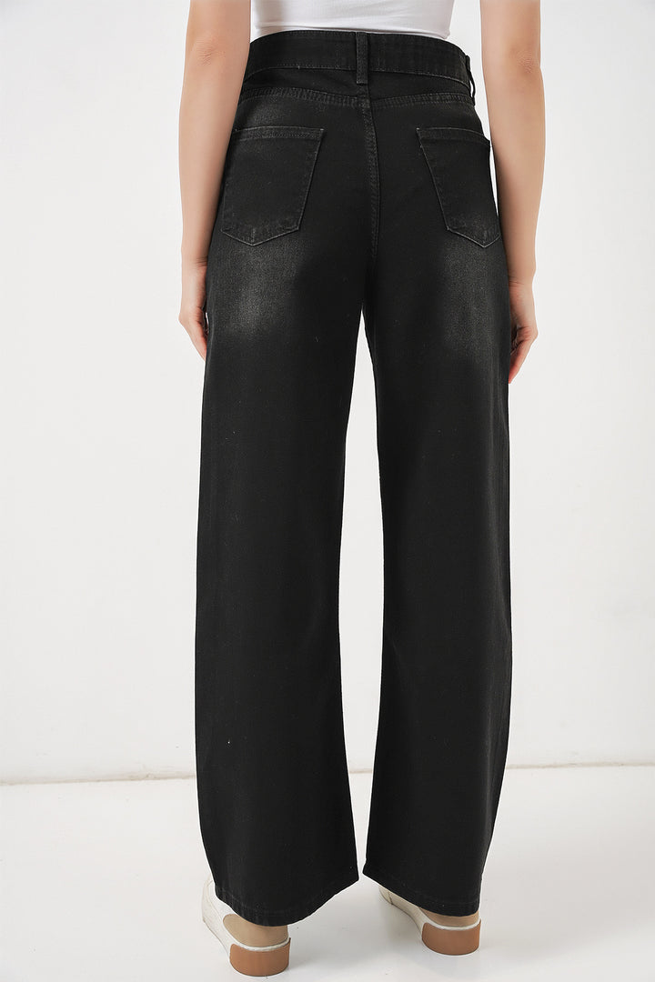 Bigdart Pantalon en jean palazzo taille haute femme 6656 - Noir