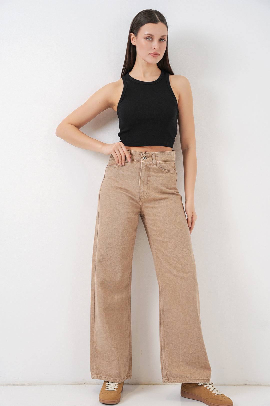 Bigdart Pantalon Palazzo en Jean Femme Taille Haute à Jambes Amples 6656 - Vison