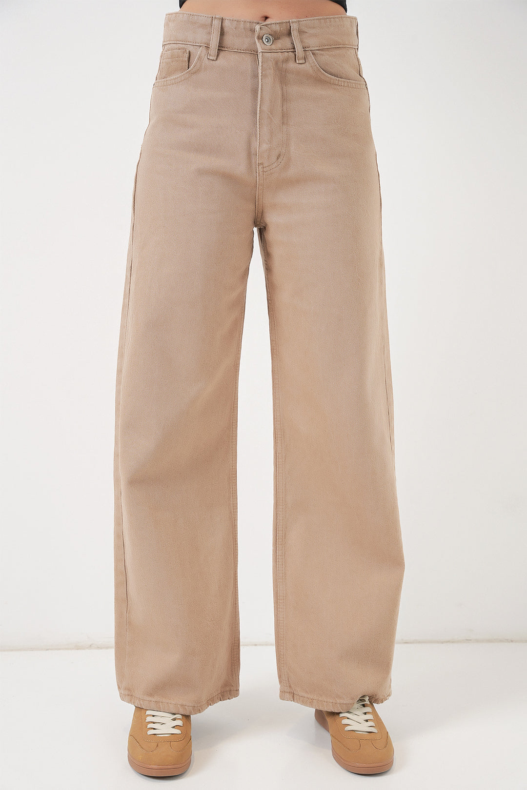 Bigdart Pantalon Palazzo en Jean Femme Taille Haute à Jambes Amples 6656 - Beige