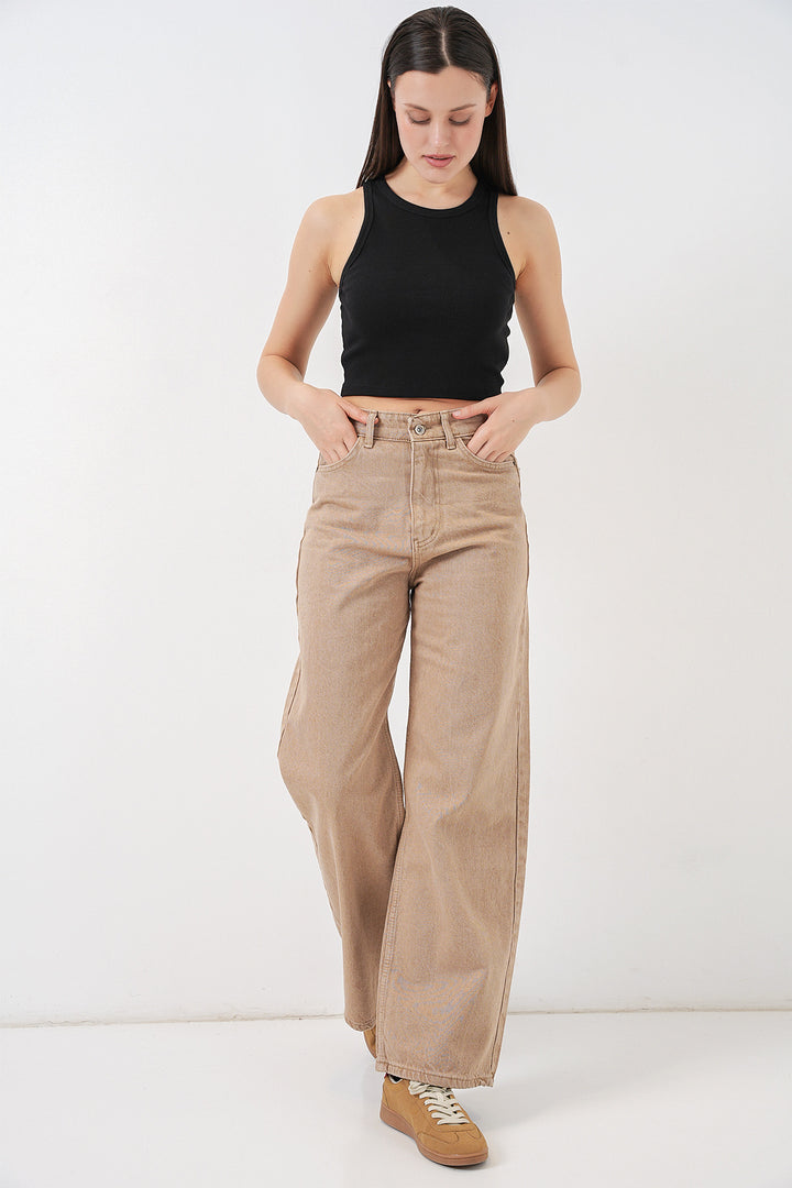 Bigdart Pantalon Palazzo en Jean Femme Taille Haute à Jambes Amples 6656 - Vison