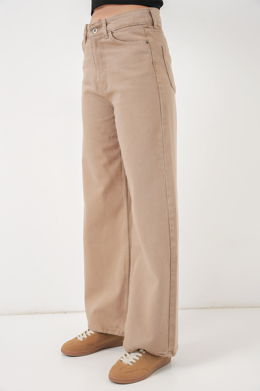 Bigdart Pantalon Palazzo en Jean Femme Taille Haute à Jambes Amples 6656 - Beige