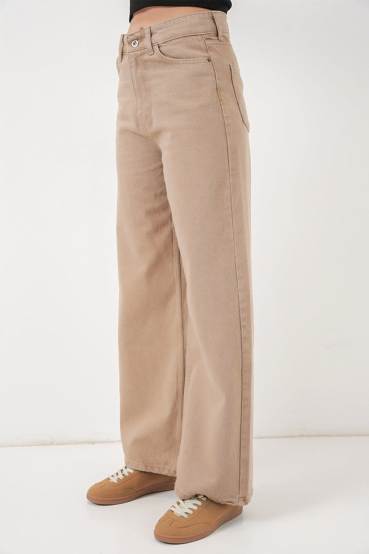 Bigdart Pantalon Palazzo en Jean Femme Taille Haute à Jambes Amples 6656 - Vison