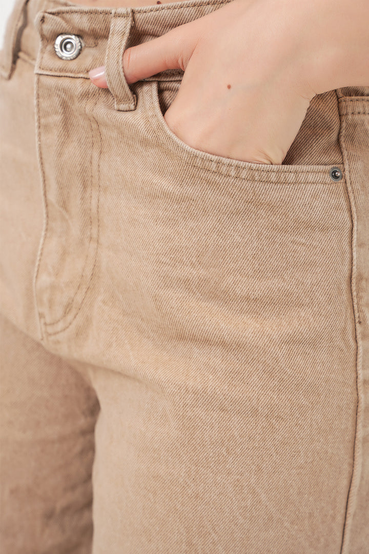 Bigdart Pantalon Palazzo en Jean Femme Taille Haute à Jambes Amples 6656 - Beige