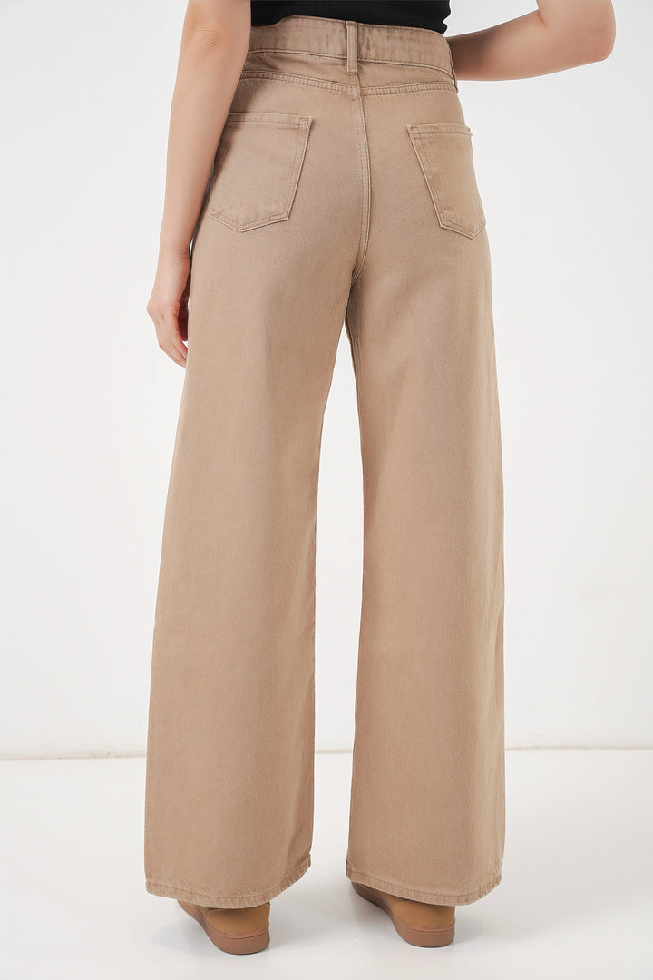Bigdart Pantalon Palazzo en Jean Femme Taille Haute à Jambes Amples 6656 - Beige
