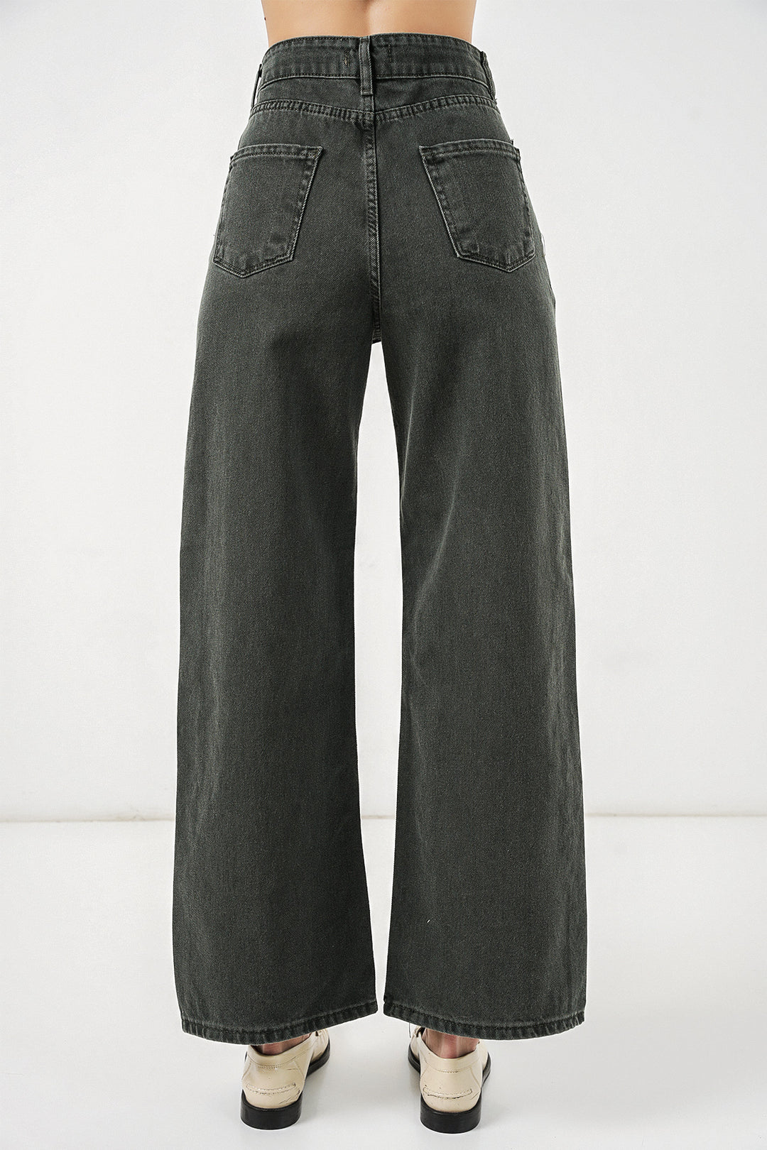 Bigdart Pantalon palazzo taille haute en denim large pour femme 6656 - Vert