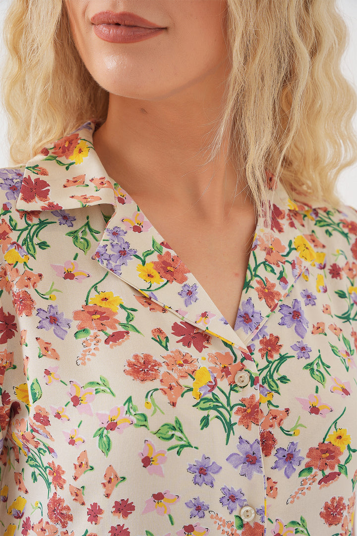 Bigdart Robe à boutons à manches courtes à fleurs pour femmes 2561 - Crème