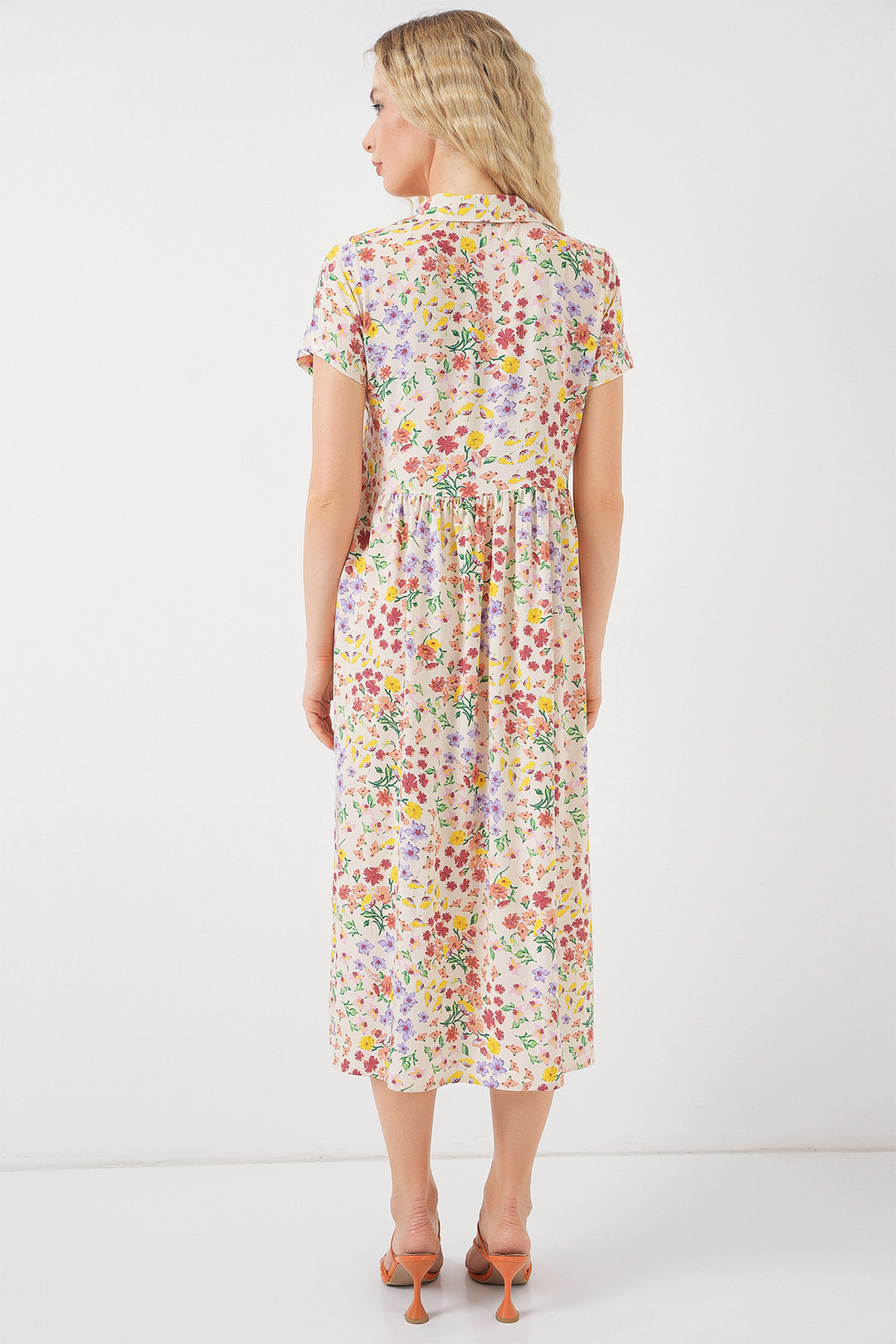 Bigdart Robe à boutons à manches courtes à fleurs pour femmes 2561 - Crème
