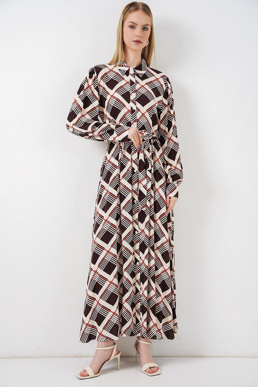 Bigdart Robe longue de hijab à boutons 2588 - Beige café