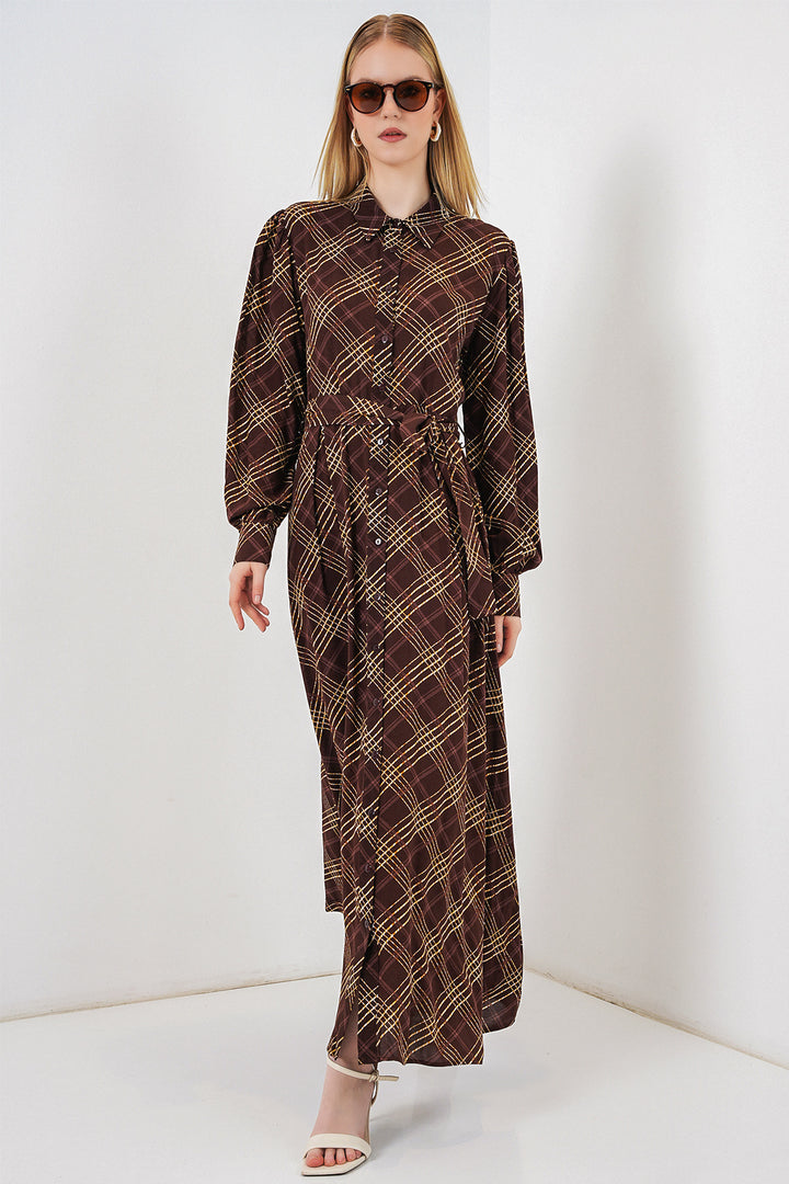 Bigdart Robe longue de hijab à boutons 2588 - Marron