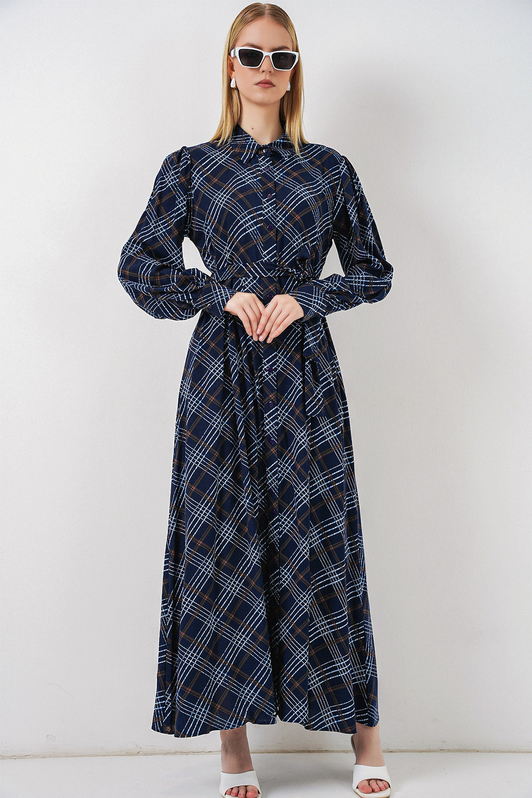 Bigdart Robe longue de hijab à boutons 2588 - Bleu marine