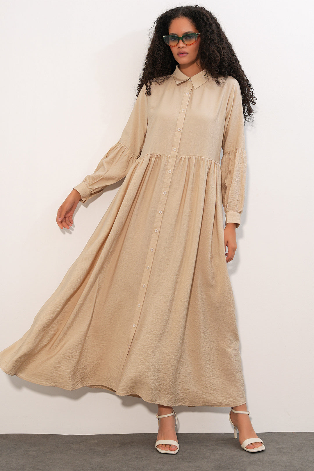 Bigdart Robe longue à boutons pour femme 2591 - Beige