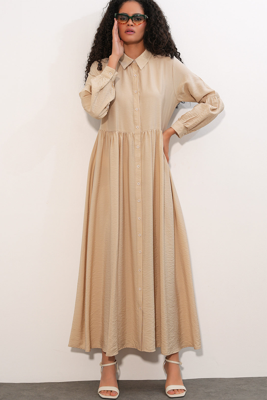 Bigdart Robe longue à boutons pour femme 2591 - Beige