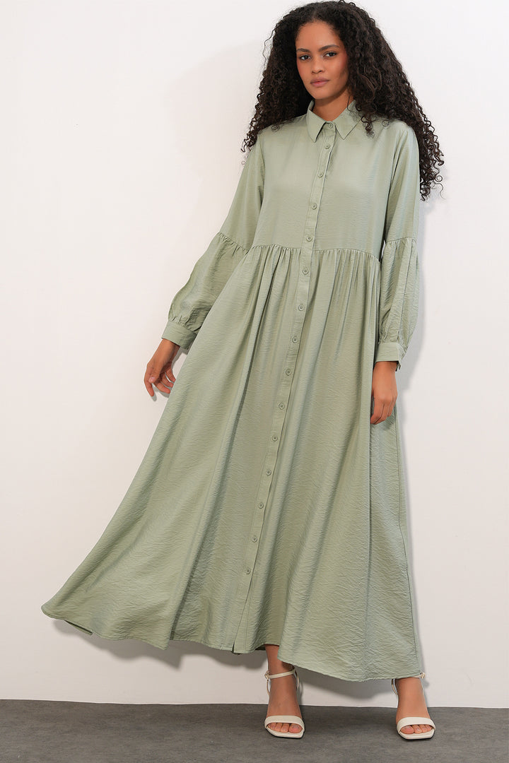 Bigdart Robe longue à boutons pour femme 2591 - Vert clair