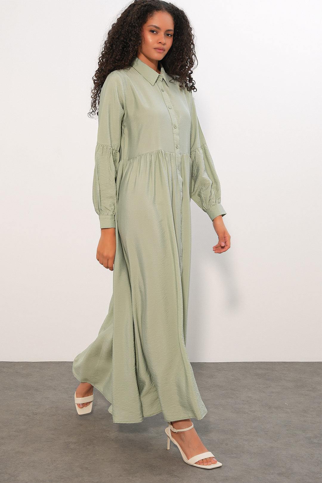 Bigdart Robe longue à boutons pour femme 2591 - Vert clair