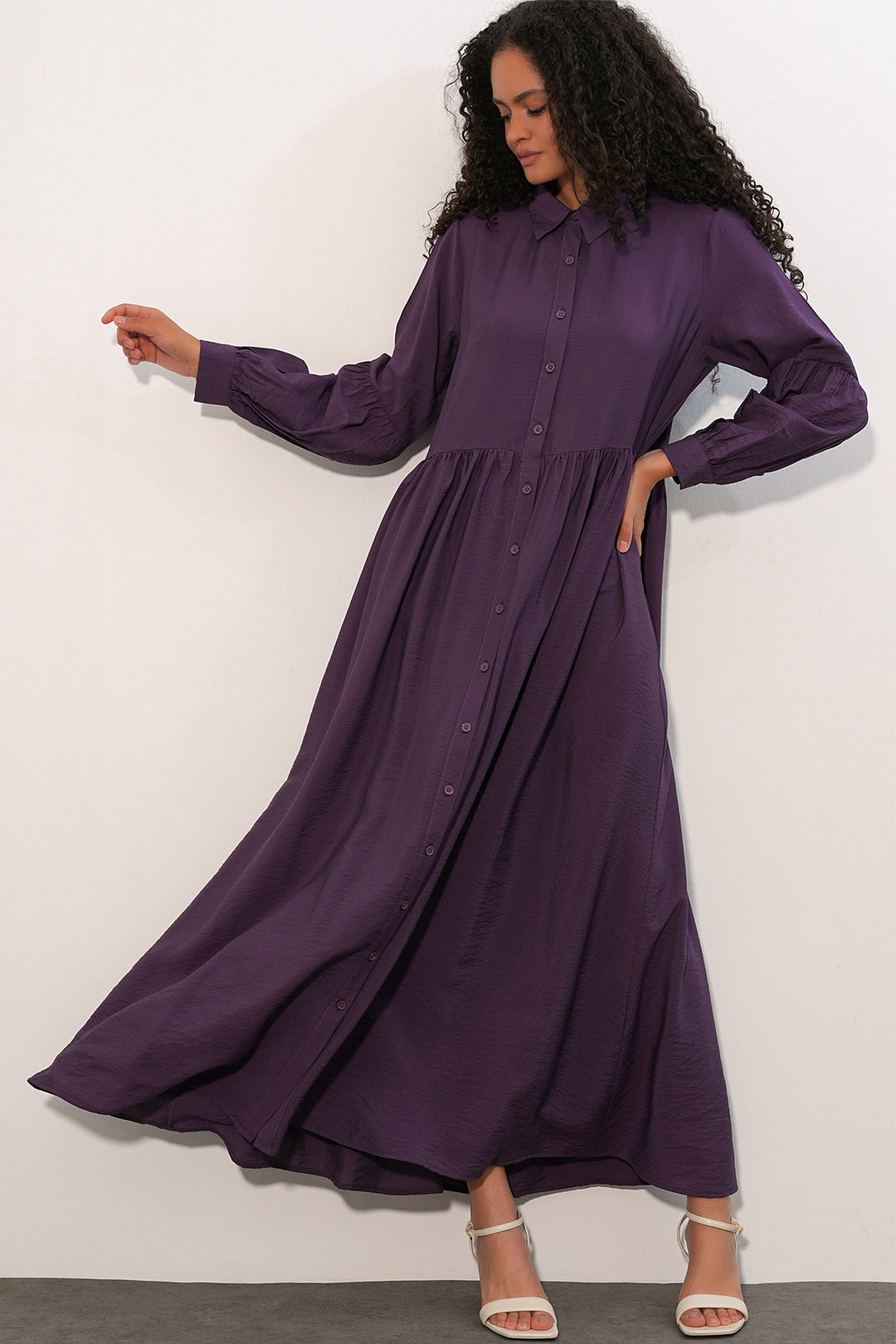 Bigdart Robe longue à boutons pour femme 2591 - Violet foncé