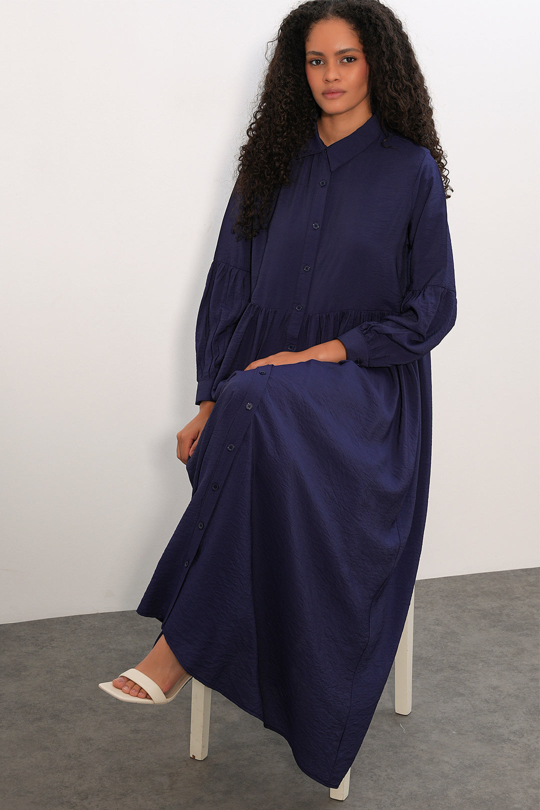 Bigdart Robe longue à boutons pour femme 2591 - Bleu marine