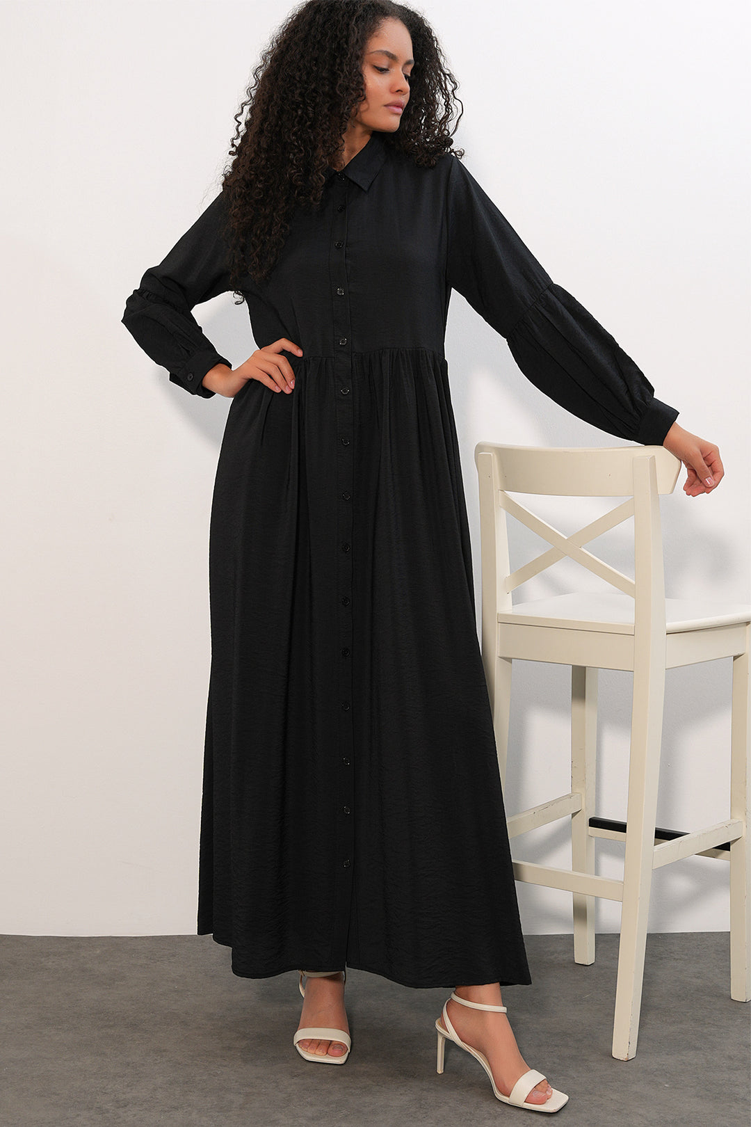 Bigdart Robe longue à boutons pour femme 2591 - Noir