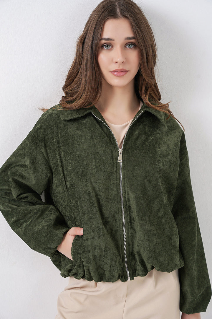 Bigdart Veste en Velours Oversize à Cordons Femme 0733 - Kaki