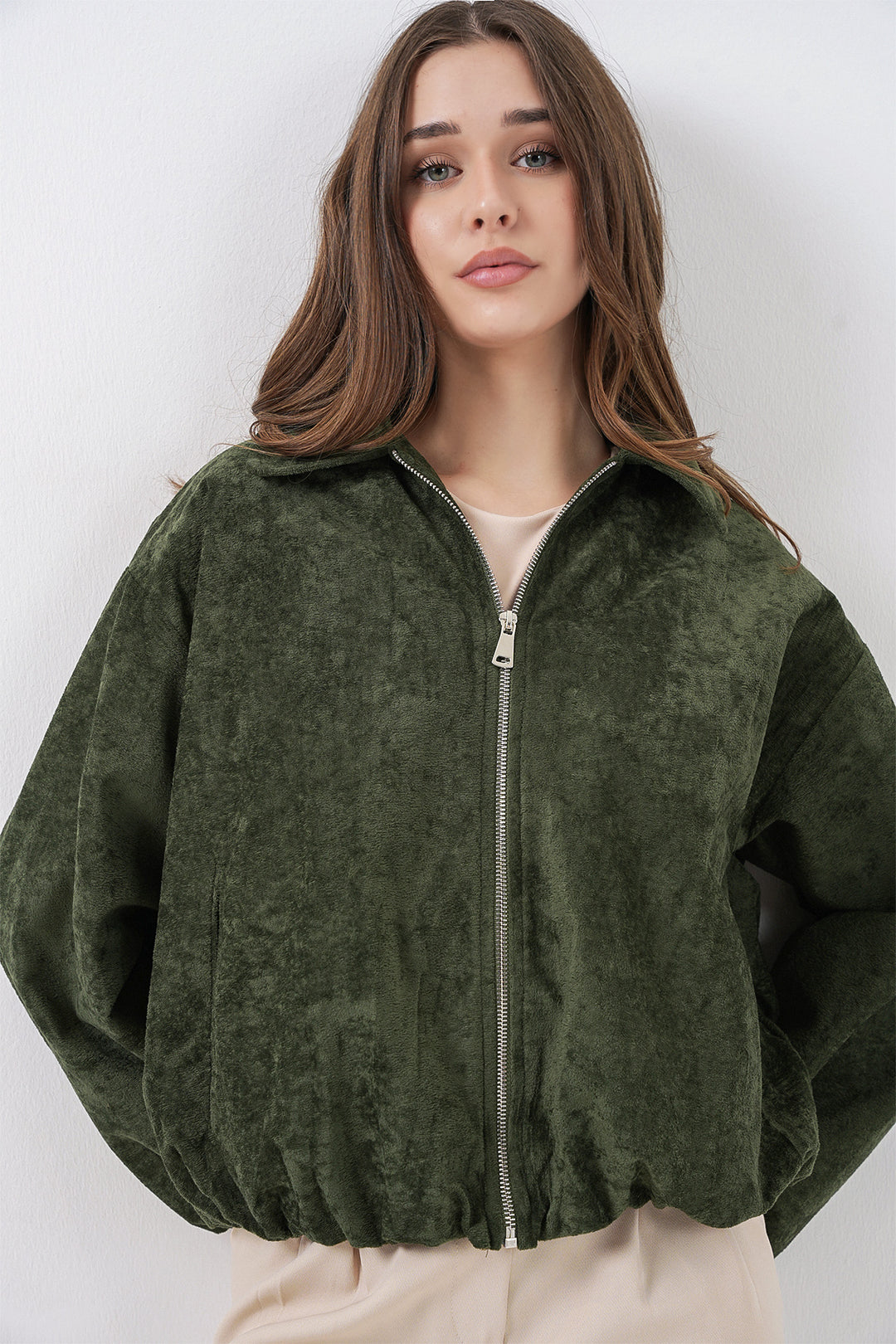 Bigdart Veste en Velours Oversize à Cordons Femme 0733 - Kaki