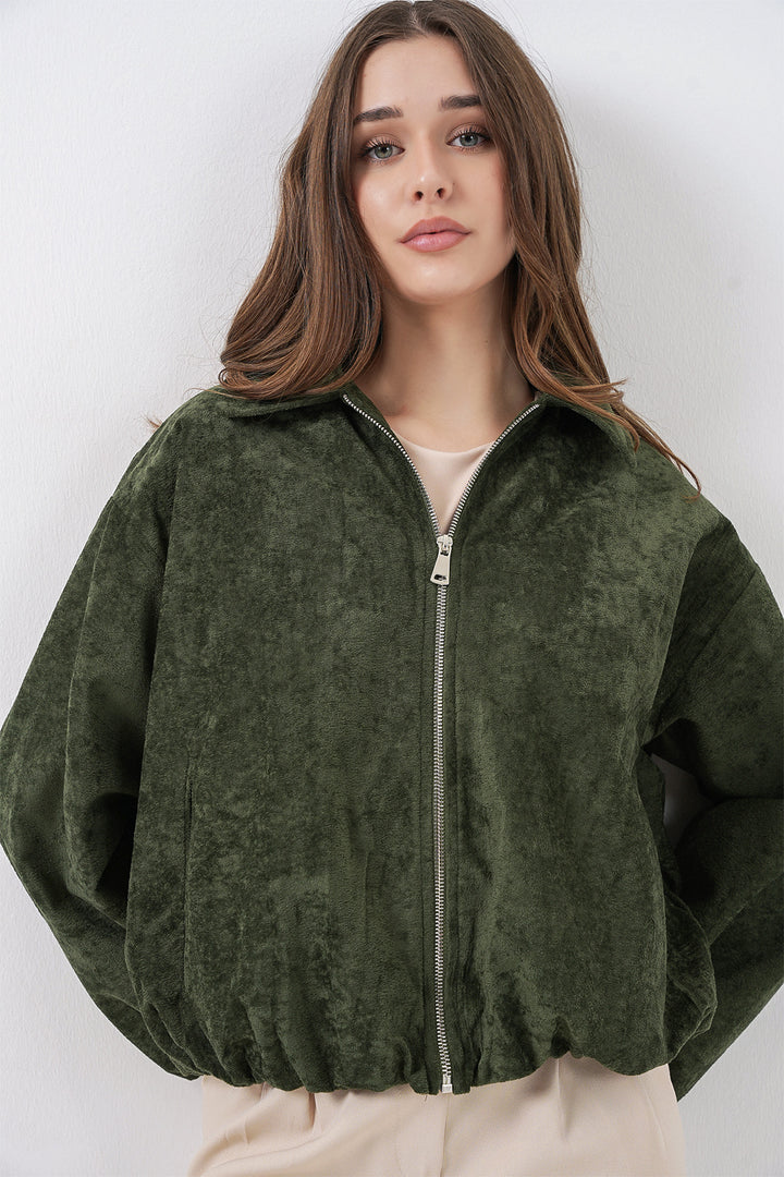 Bigdart Veste en Velours Oversize à Cordons Femme 0733 - Kaki