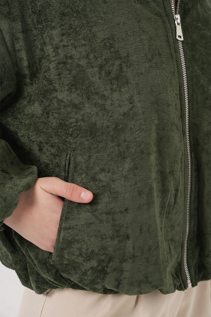 Bigdart Veste en Velours Oversize à Cordons Femme 0733 - Kaki