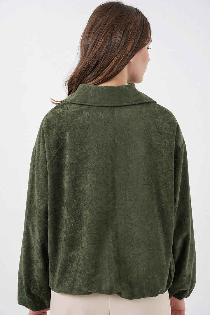 Bigdart Veste en Velours Oversize à Cordons Femme 0733 - Kaki
