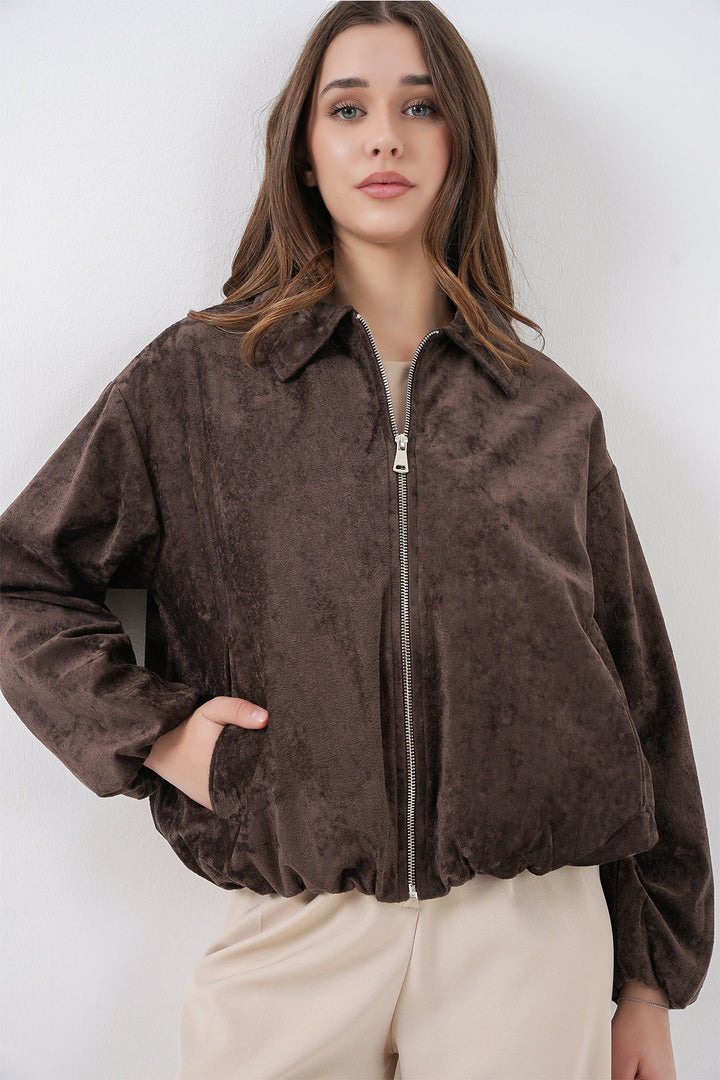 Bigdart Veste en Velours Oversize à Cordons Femme 0733 - Marron