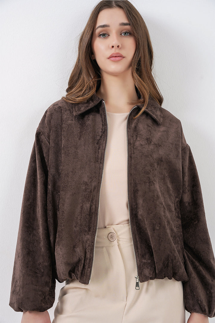 Bigdart Veste en Velours Oversize à Cordons Femme 0733 - Marron