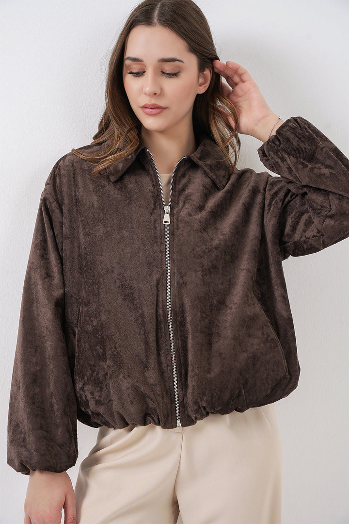 Bigdart Veste en Velours Oversize à Cordons Femme 0733 - Marron