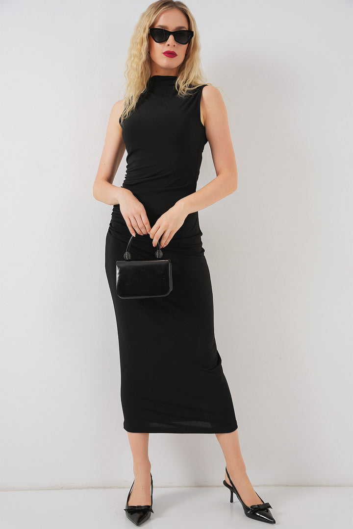Bigdart Robe drapée à col sans manches froncée 2579 - Noir
