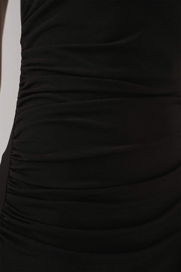 Bigdart Robe drapée à col sans manches froncée 2579 - Noir