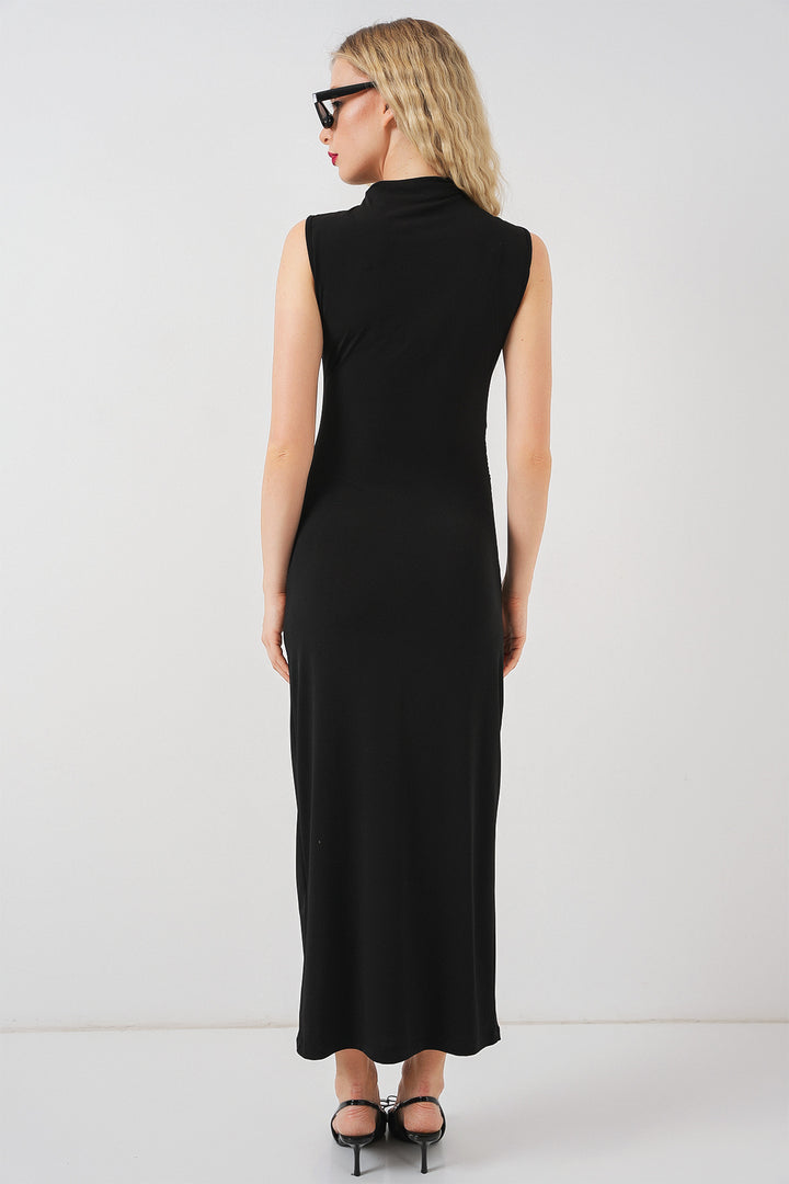 Bigdart Robe drapée à col sans manches froncée 2579 - Noir