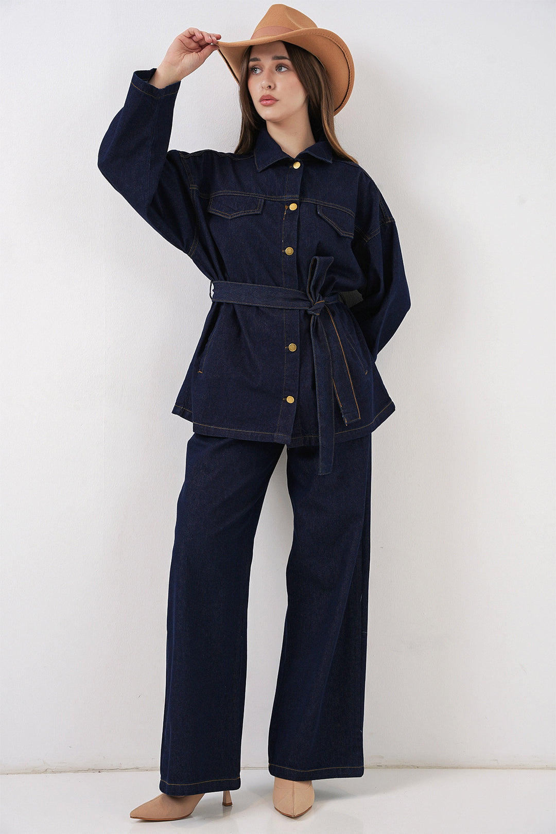 Bigdart Ensemble pantalon et veste en jean pour femme 30059 - Bleu marine